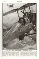 Aviadores del ejército británico del RFC atacando un monoplano alemán, Primera Guerra Mundial